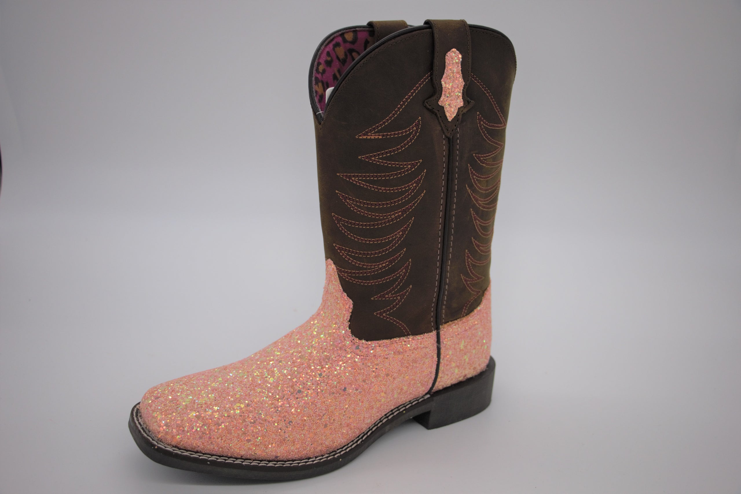 Smoky Mountain 3076Y Girl's Crazy Horse Pastel Glitter Peach Square Toe